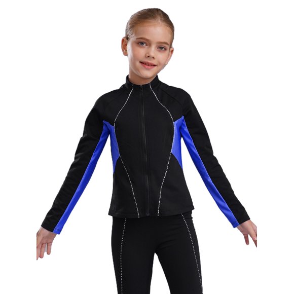 Moggemol Kids Girls Warm Fleece Figure Skating Jacket Zip Up Practice Ice Skating Sweatshirts Training Wear Blue 6