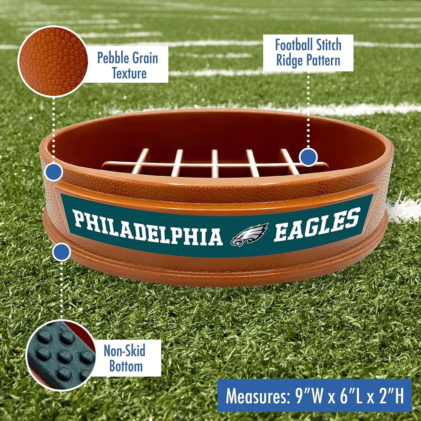 Pets First NFL Philadelphia Eagles Super-Bowl Slow Feeder Bowl for Dogs and Cats, Football Design for Healthy Digestion, Non-Slip, for Large & Small Pet
