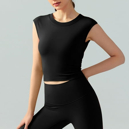 GENGING Clearance Womens Clothing Women Spring/Summer Yoga Bras Short Sleeved Fixed Chest Cushion Sexy Backless Short Sports T-shirt Waist Tight Fitness Tank Top Sports Bra