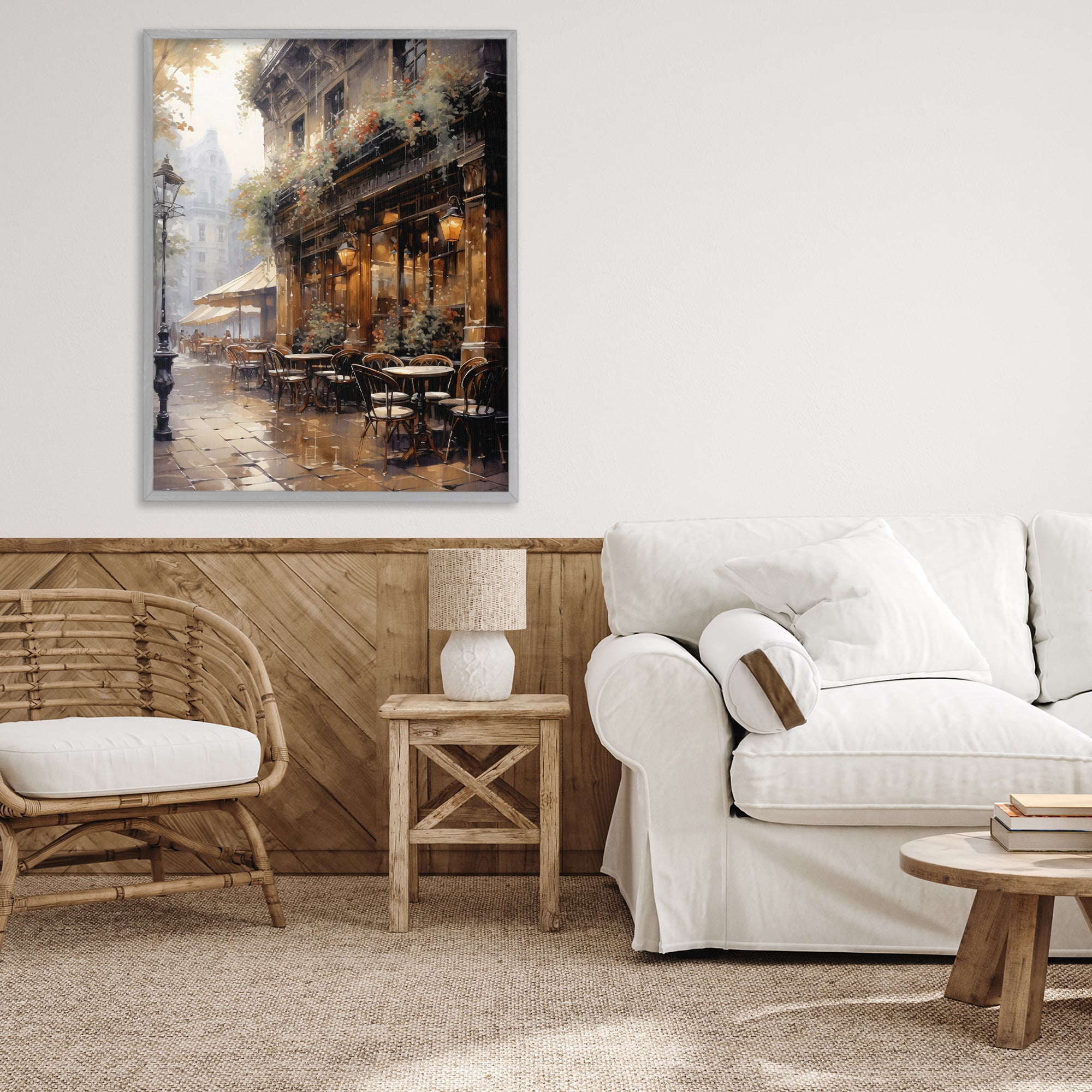 Stupell Industries Paris Street Cafe in Rain Gray Framed Giclee Art, design by Creative Studio