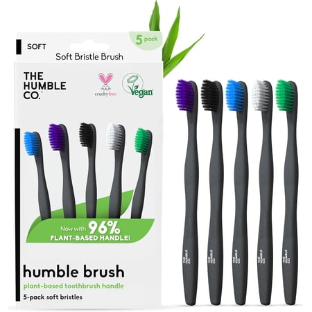 The Humble Co Plant-Based Manual Tooth Brush Set, Soft Bristle and BPA-Free for Dental Oral Care and Hygiene, Pack of 5