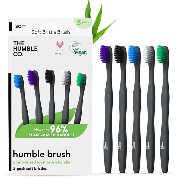 The Humble Co Plant-Based Manual Tooth Brush Set, Soft Bristle and BPA-Free for Dental Oral Care and Hygiene, Pack of 5