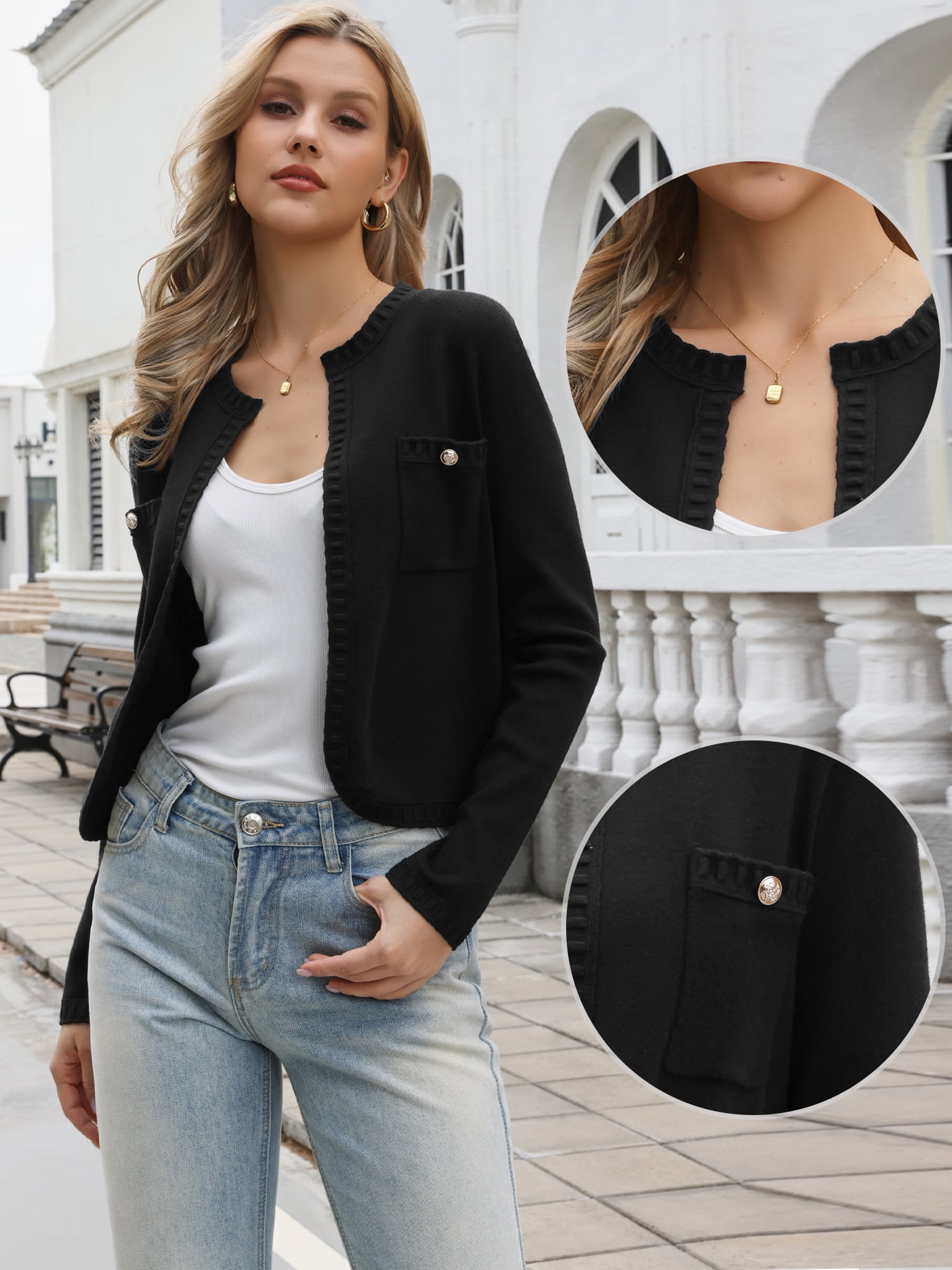 DARING DIVA Women's Knit Long Sleeve Cropped Sweater Cardigan Shrug S Black