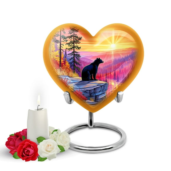 Yatskia Sunset Bear Small Funeral Urn for Adult Ashes Male and Female, Mini Memorial Keepsake Urns for Human Ashes Adult, (Heart Pack of 1, 3 Inch)