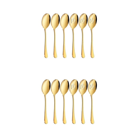 kurtrusly 6pcs Safe To Serving Spoons Set Stainless Steel Spoons For Stainless Steel Set Serving Spoons Sets Easy To Clean golden 2Set