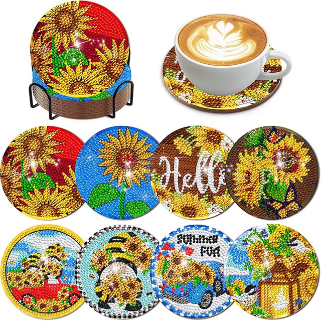 Juego Posavasos Con Diamantes DIY Wdftyju Girasol Verano 8 Piezas