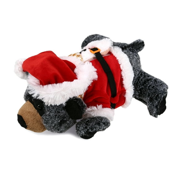 DolliBu Santa Lying Black Bear Stuffed Animal Plush Toy - Super Soft Wild Animal Dress Up with Red Santa Claus Outfit, Cute Wildlife Perfect Holiday Christmas Gift, 9 Inch
