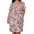 thumbnail image 3 of Pink Floral Painted Fabric Design Loose Pocket Dress Dresses Summer Summer Dresses for Women, 3 of 9