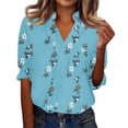 thumbnail image 6 of OIOLOYJM Polo Shirts for Women Floral Print 3/4 Sleeve V-Neck Golf Shirts Summer Lapel Sports Lightweight Tennis Shirts Trendy Business Clothes Light Blue L, 6 of 7