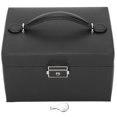 thumbnail image 1 of PU Leather Jewelry Box 3 Layer Necklace Ring Earring Organizer Box Case with LockBlack, 1 of 8