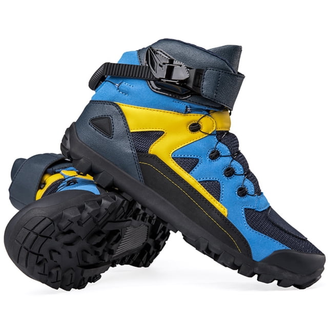 Botas de moto transpirables para todas las estaciones - Zapatillas de ciclismo de moto unisex,Negro y azul,39
