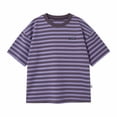 thumbnail image 4 of WAYUTE Boys T Shirts Short Sleeve Striped T Shirt Crew Neck Loose Fit Embroidered Detail Lightweight Kids Summer Tee Casual School,Purple,Size 3-4 Y, 4 of 4