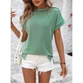 thumbnail image 1 of Camiseta con rayas onduladas para mujer, Jersey elegante de manga corta con cuello redondo, camisetas informales cómodas para el día a día, 1 of 5