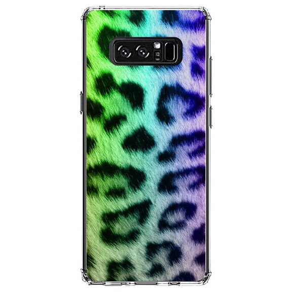 DistinctInk Clear Shockproof Hybrid Case for Samsung Galaxy Note 8 - TPU Bumper, Acrylic Back, Tempered Glass Screen Protector - Rainbow Leopard Cheetah Fur Print