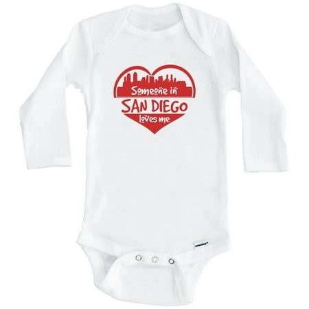 

Someone in San Diego Loves Me San Diego California Skyline Heart One Piece Baby Bodysuit (Long Sleeve) 3-6 Months White