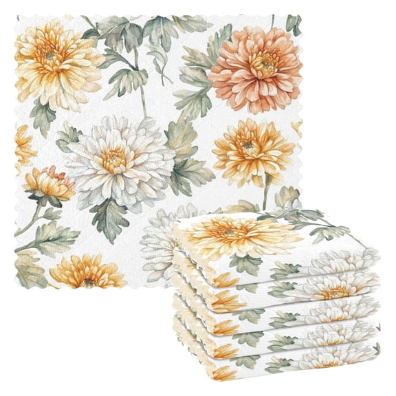 6 Pieces of Kitchen Towels 11x11Inch Kitchen Dish Cloths Kitchen Dish Towels Reuseable Cleaning Cloths Coral Chrysanthemums