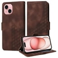 thumbnail image 2 of ELEHOLD For iPhone 13 Leather Wallet Phone Case, Embossed Diamond Folio Flip Cover, Card Holder Cash Slot, Stand Support, Wrist Strap Lanyard -Coffee, 2 of 10