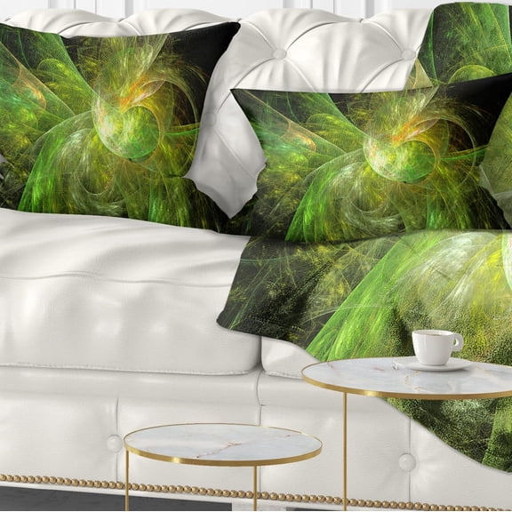 Designart Green on Black Fractal Illustration - Abstract Throw Pillow - 12x20