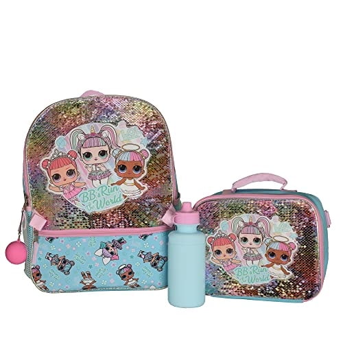 Set de mochila 4 piezas LOL Surprise! lentejuelas arcoíris turquesa