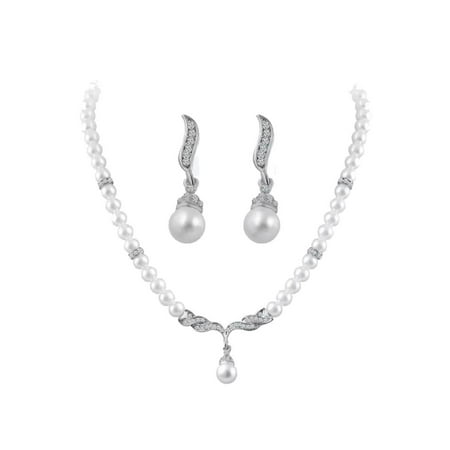 Pearl Like Beaded Necklace - Crystals Angel Wings Pearl Beads Jewelry Choker Pendants Necklaces Earrings Sets HITC