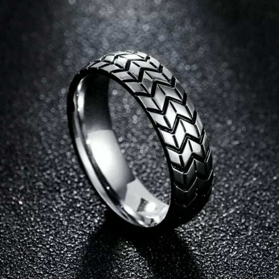EOEMY 6mm Retro Tire Silver/Gold Band Men'S Titanium Steel Wedding Gift Ring Size 7-12