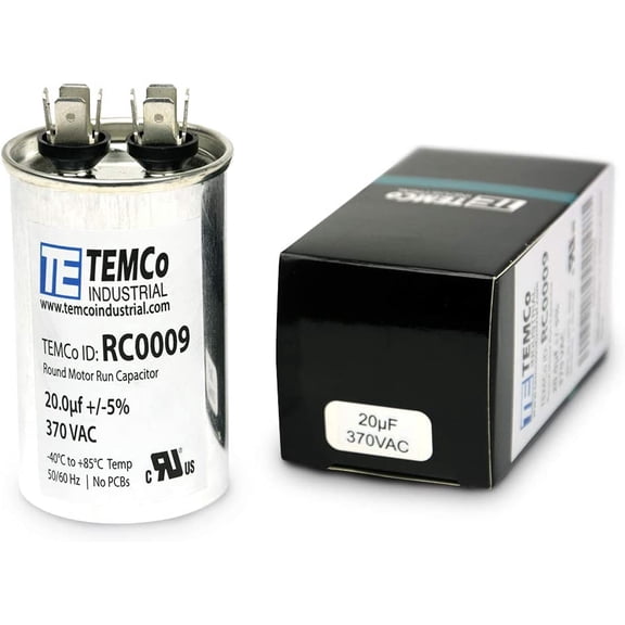 TEMCo 20 uF Run Capacitor CBB65, 20 MFD, 370V, Round, 50/60Hz