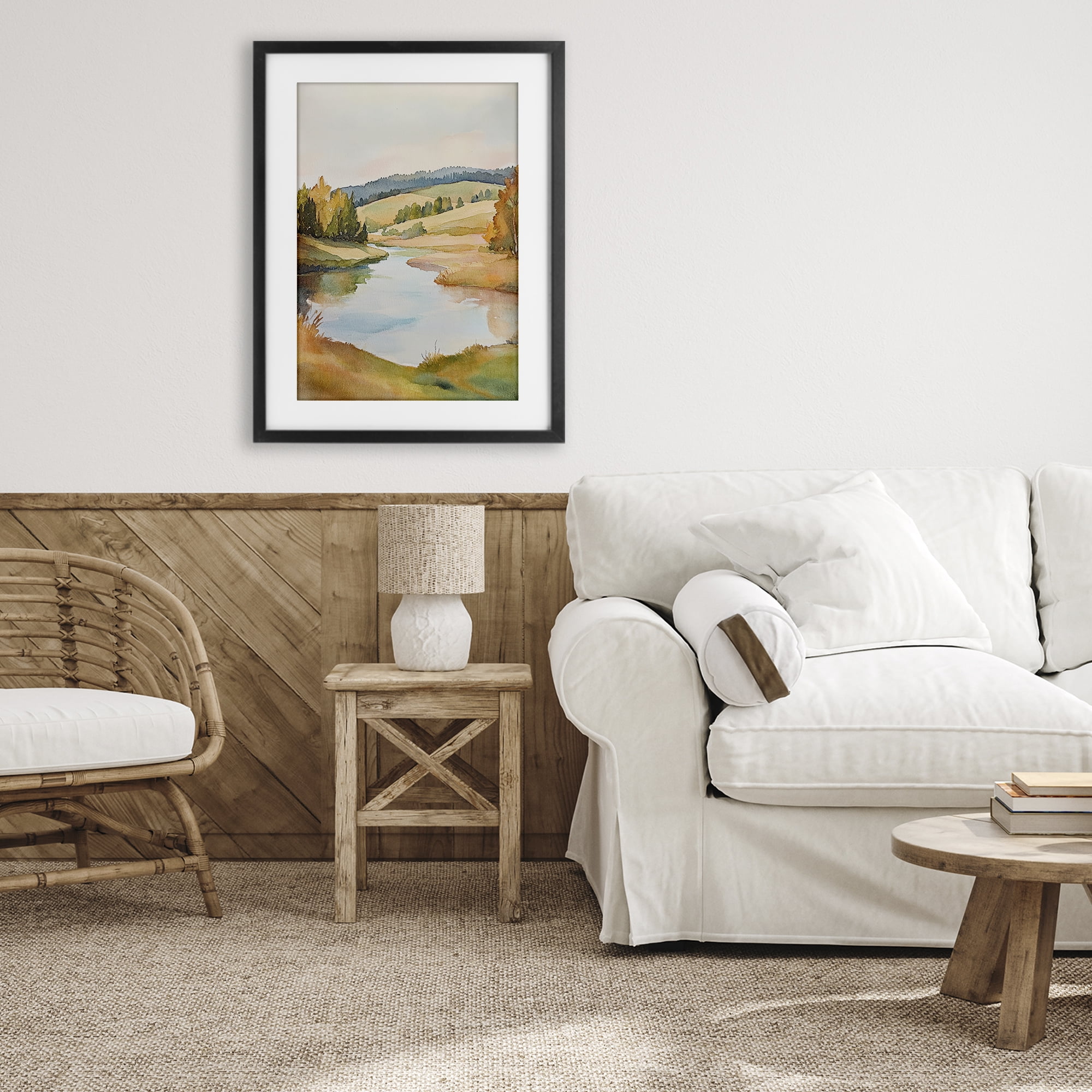 Stupell Industries Serene Watercolor Lake Escape Black Framed Print Under Glass, design by Petal Prints Design