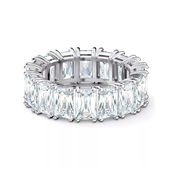 ADIRFINE 925 Sterling Silver 7MM Emerald Cut Cubic Zirconia Eternity Band