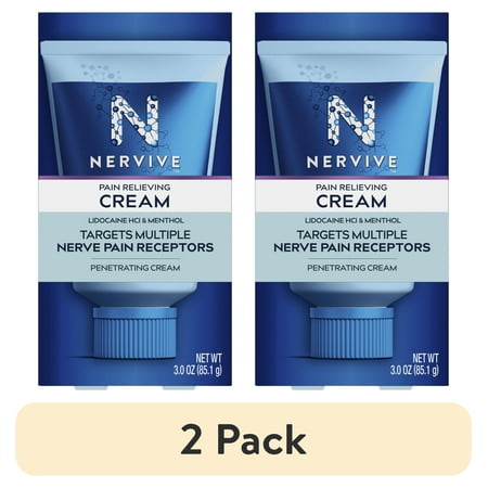 (2 pack) Nervive Topical Pain Relief Cream, Numbing Lidocaine for Nerve Pain Relief in Hands and Feet, 3 oz
