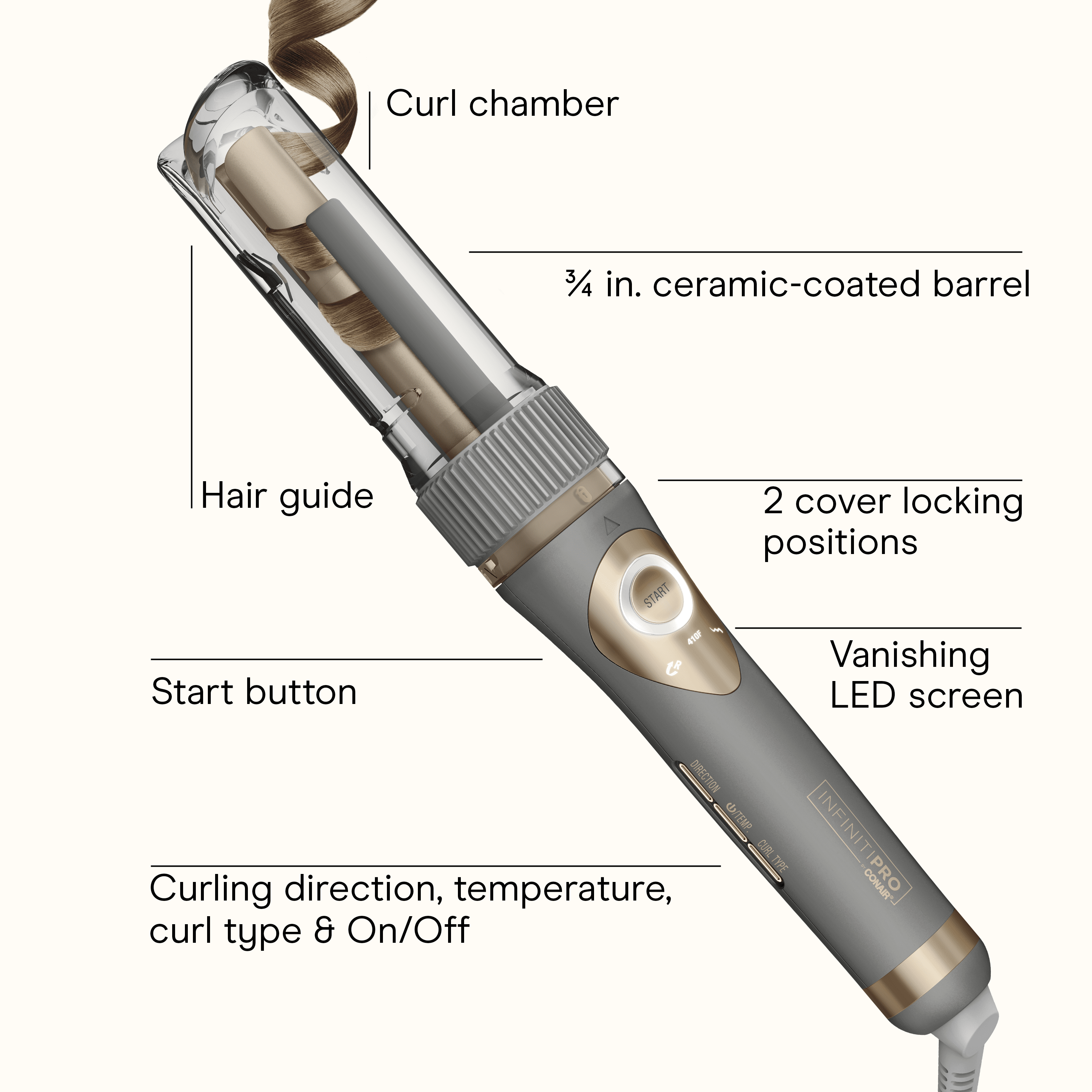 INFINITI PRO CONAIR Curl Secret Automatic Curling Iron, 5 Heat Settings Up to 410°F