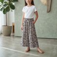 thumbnail image 3 of XXWXYD Girl's Floral Print Elastic Waisted Pants Lightweight Flowy Palazz𝗈 Trousers Fashion Wide Leg Baggy Pant Beach Streetwear Girls Back-to-School Wide Leg Pants, 3 of 5