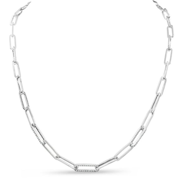 SuperJeweler 1/3 Carat Diamond Paperclip Chain Necklace In Sterling Silver, 16 Inches For Women