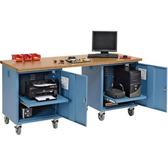 72 x 30 in. Shop Top Square Edge Mobile Pedestal Workbench - Blue