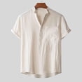 thumbnail image 2 of Lolmot Men Short Sleeved Cotton Linen Casual Shirts Solid Color Stand Collar Loose Tops Sports Vacation Beach Top Shirt Blouse with Pocket, 2 of 5