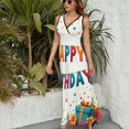 thumbnail image 5 of Happy Birthday Colorful Festive Image Dress Fashion Boho Beach Long Dresses Female Party Printed Maxi Dress, 5 of 9
