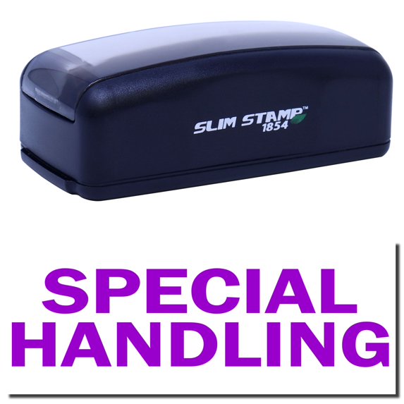 Large Pre-Inked Special Handling Stamp, Slim 1854, Ultra Slim Design, Impression Size 1-13/16" by 2-1/2", Up to 25,000 Impressions - Purple Ink