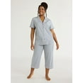 thumbnail image 2 of Joyspun Women's Cotton Blend Notch Collar Top and Capri Pants Pajama Set, 2-Piece, Sizes S to 4X, 2 of 5