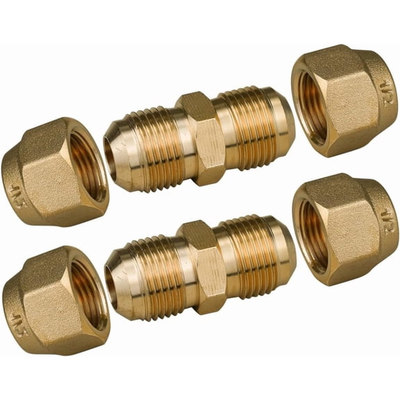 2Pieces Copper Pipe Extension Joint Connectors for Air Conditioning Pipe Coupling Adapters with Flare Nuts and Connectors for Copper Tube Diameter 3/8 and 1/4-Inch