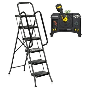 UNTIMATY 5 Step Ladder, Portable Folding Ladders for Home with Handrails and Tool Tray&Anti-Slip Pedal, 330lbs, Black