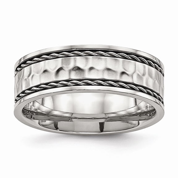 White Stainless Steel Ring Band Wedding Comfort Polished Hammered Back