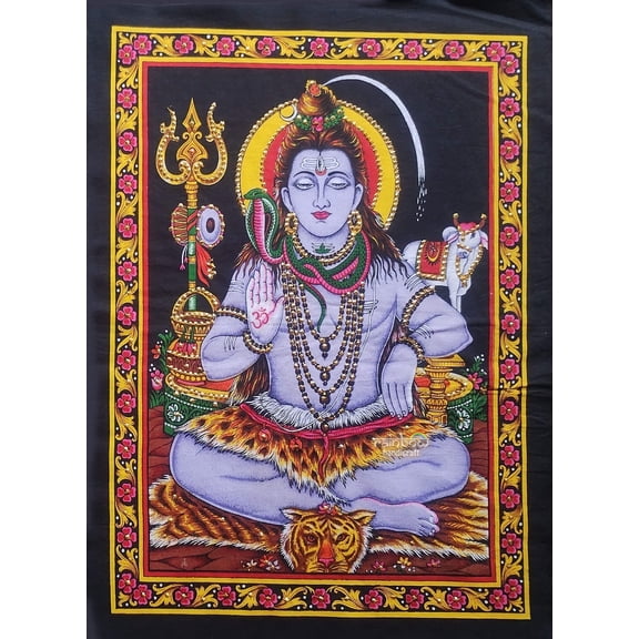 Lord Shiva Tapestry, Hindu Spiritual Wall Hanging Poster, 17 x 22 Inch Sacred Indian Art Décor for Home