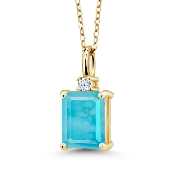 Gem Stone King 18K Yellow Gold Plated Silver Green Turquoise Pendant Necklace for Women | 1.83 Cttw | Gemstone Birthstone | Emerald Cut 9X7MM | With 18 inch Silver Chain