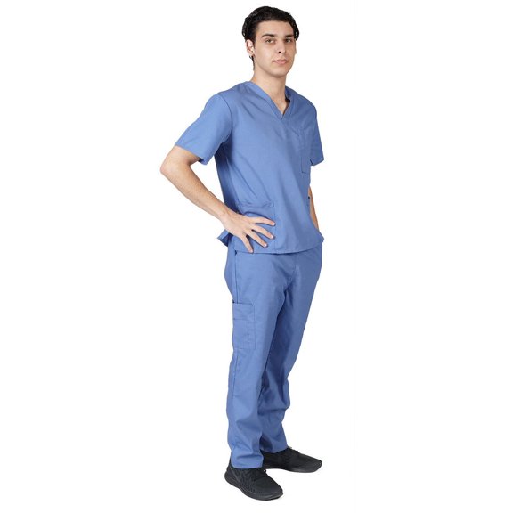 Natural Uniforms Men Scrub Set, Men Medical Uniforms 102 (Ceil Blue, Large)