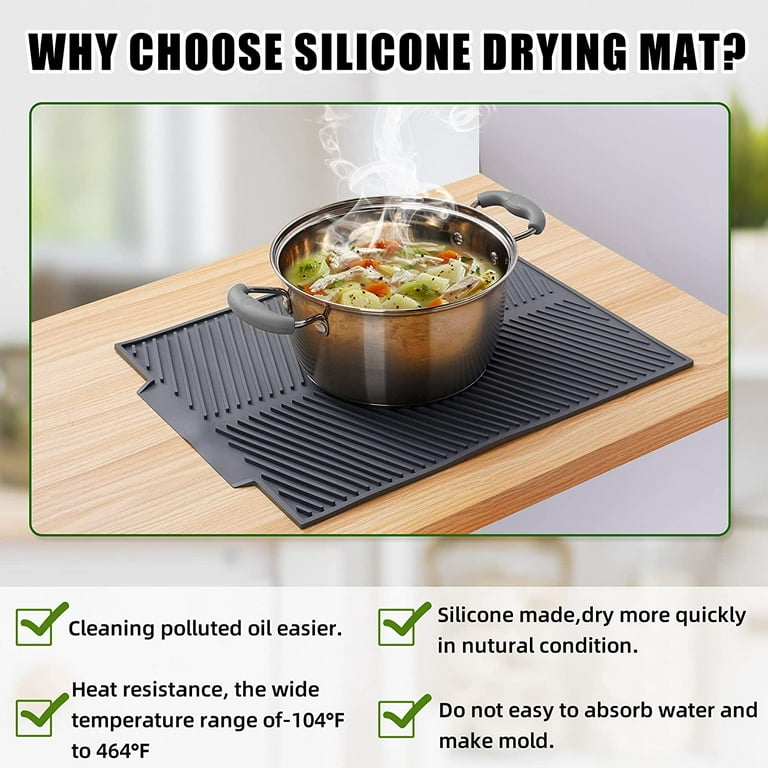 Silicone Dish Drying Mat, Flexible Rubber Dish Draining Mat Eco-friendly  Heat Resistant Silicone pad Foldable Sink Mats Counter Top Mat for Dishes