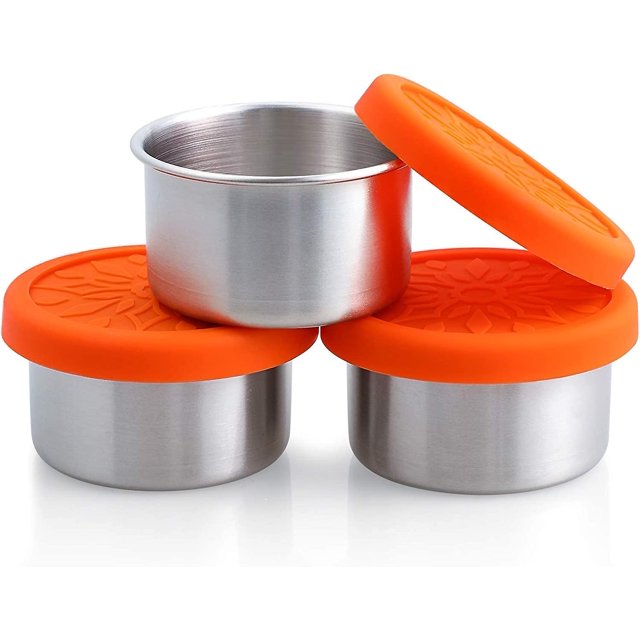 Contenedores de condimentos de acero inoxidable-Ensaladas con tapas de silicona de grado alimenticio y a prueba de fugas-Compatible con aperitivos, postres, souff Afortunado Sencillez