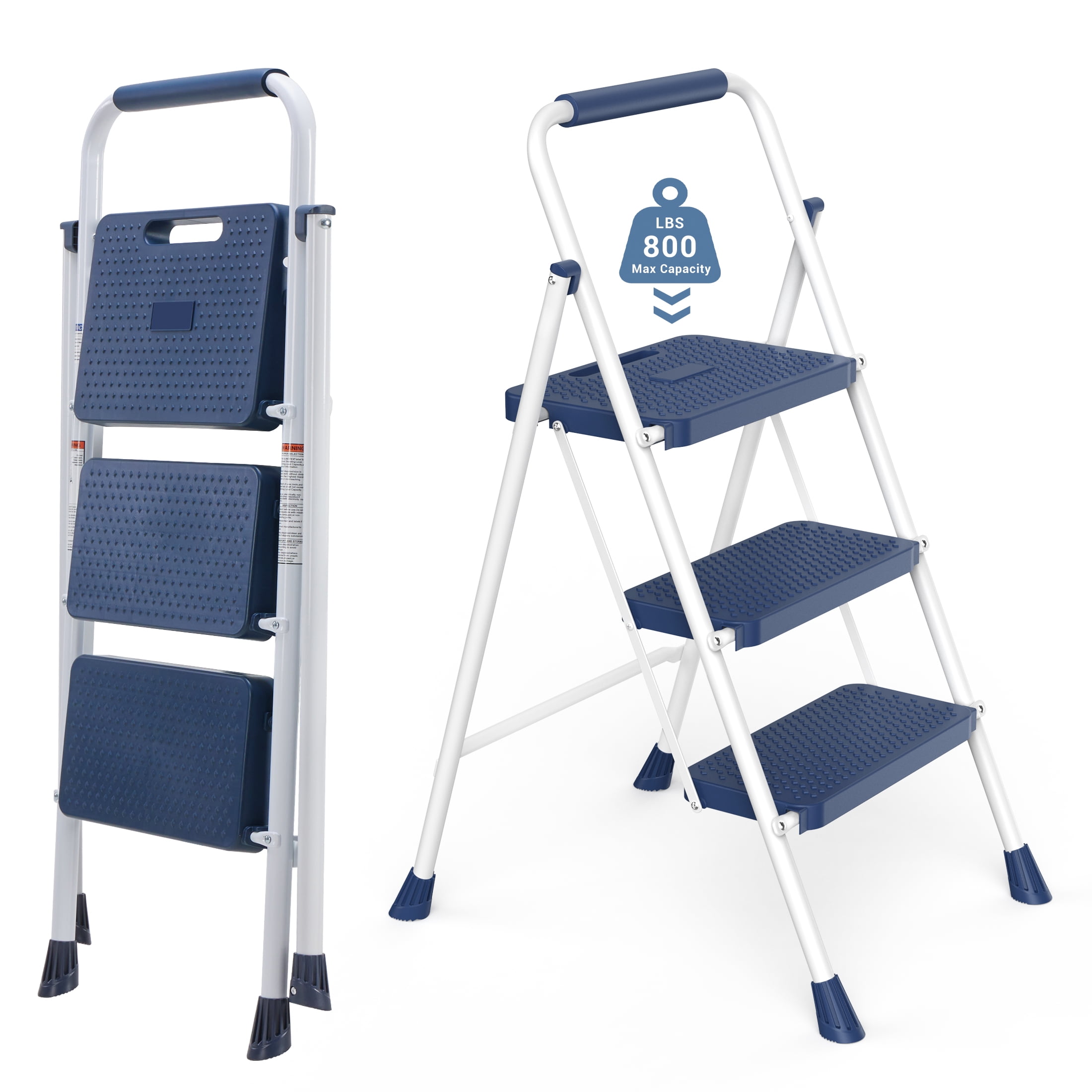 edx 3 Step Ladder, Portable Folding Step Stool, 800Lbs Capacity, Blue