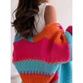 thumbnail image 5 of Women'S Contrasting Retro Cardigan Sweater, Loose V-Neck Lantern Sleeves, Thick Knit, Everyday Coat Orange & Red M, 5 of 9