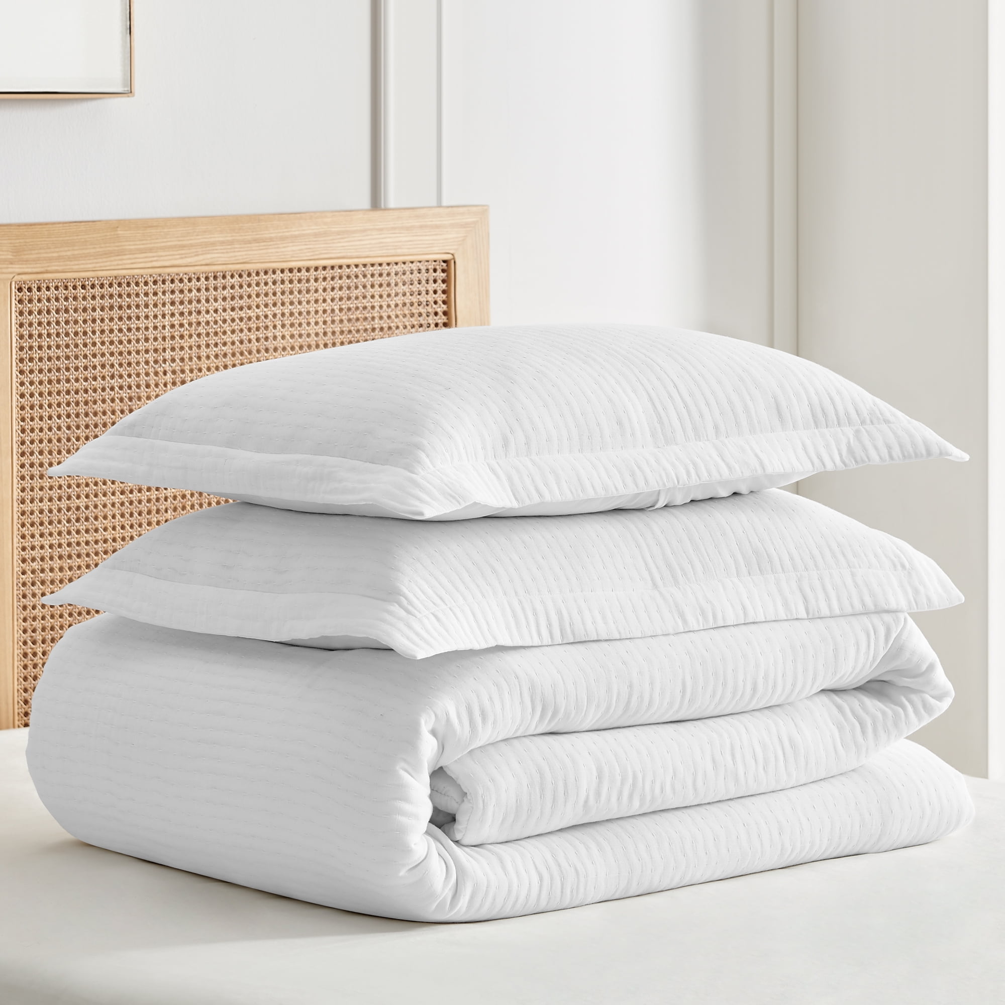 Levtex Home - Reede Muslin White Comforter Set - Twin Comforter + One Standard Pillow Case - Muslin - White - Comforter (68 x 88in.) and Pillow Case (26 x 20in.) - Cotton