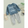 thumbnail image 3 of Bagilaanoe 2Pcs Toddler Baby Boys Easter Outfits Letters Print Long Sleeve Sweatshirt Tops + Trousers 6M 12M 18M 24M 3T Kids Long Pants Set, 3 of 9