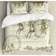 thumbnail image 1 of Vintage Woman King Size Duvet Cover Set, Vintage Luna Park Themed Sketch with Merry Go Round and Ferris Wheel, Decorative 3 Piece Bedding Set with 2 Pillow Shams, Brown and Eggshell, by Ambesonne, 1 of 3
